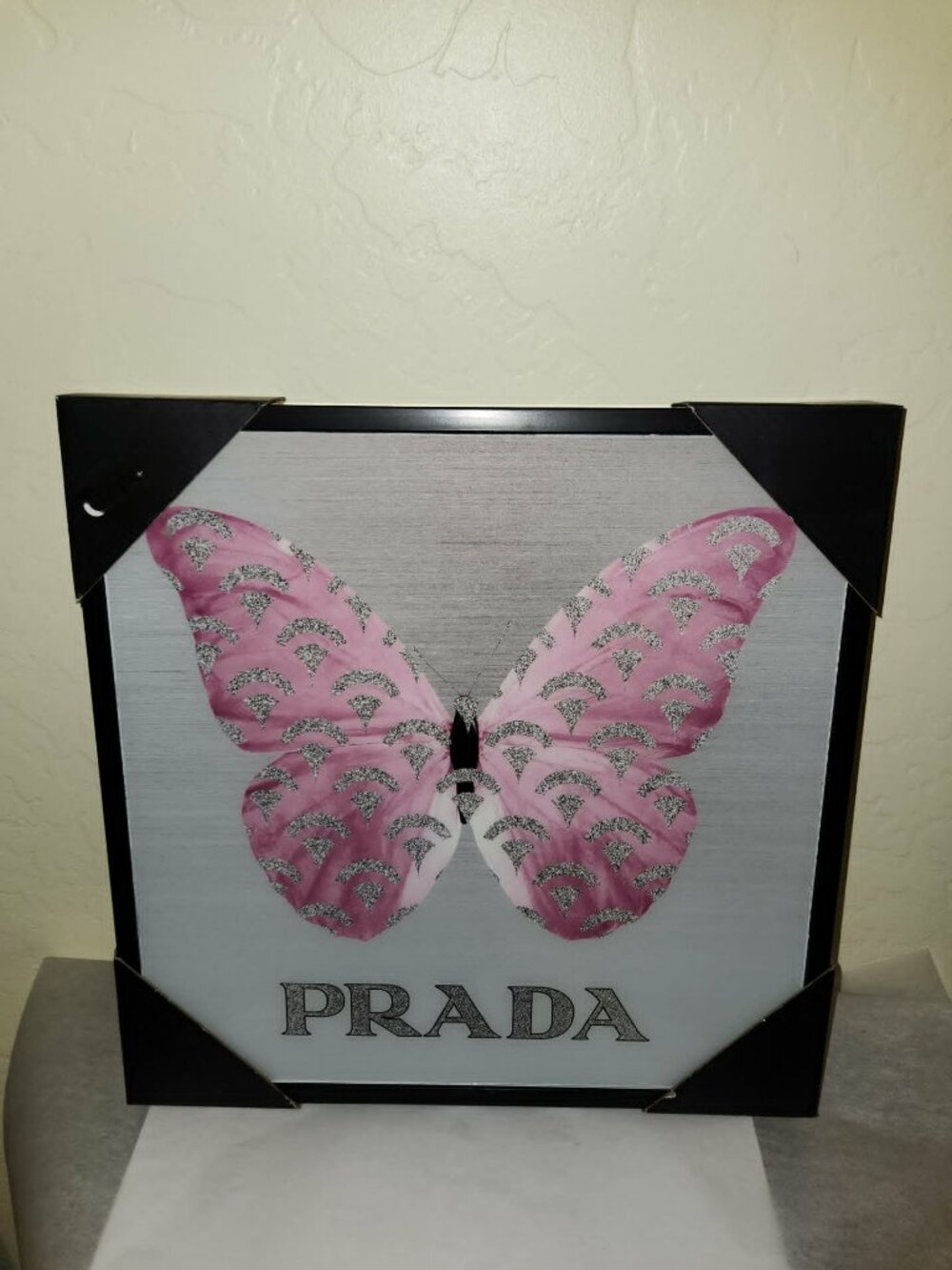 Glam Lux Logo  Pink Butterfly Acrylic Glass  Framed Wall Art Decor